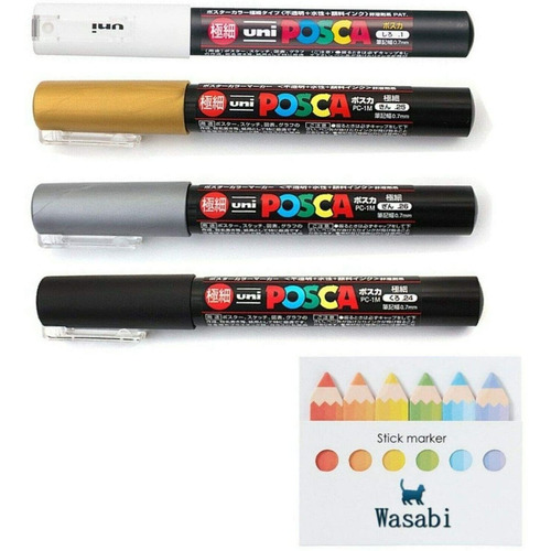 Marcadores Uni Posca Punta Extrafina Metalicos 4 Piezas