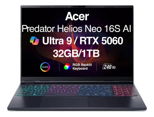Notebook Para Jogos Acer Predator Helios Neo 16 Ai 16  32gb 