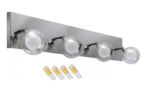 Aplique 4 Luces Baño Doble Vidrio Acero Cromo Con Led A654