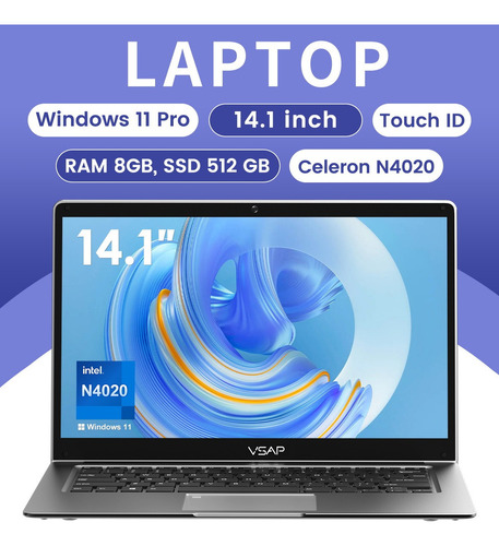 Laptop Intel Celeron N4020 8gb Ram 512gb Ssd Notebook Win 11 Color Plateado