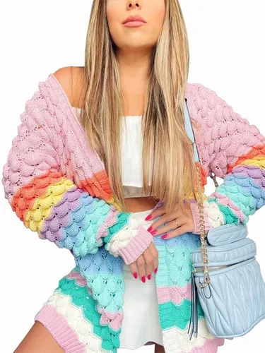 Maxi Cardigan Casaco Feminino Colorido Escama Arco Iris Cand