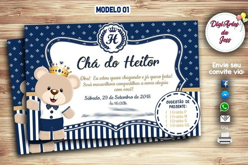 Imagem 2 de 3 de Convite Digital Chá De Bebê/fraldas - Príncipe Urso