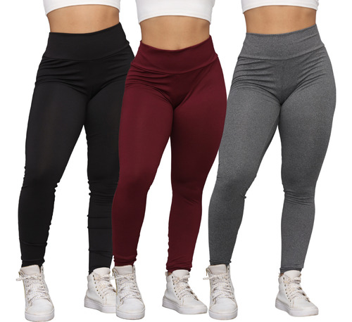 Kit 3 Unidades Legging Feminina Fitness Academia Justa