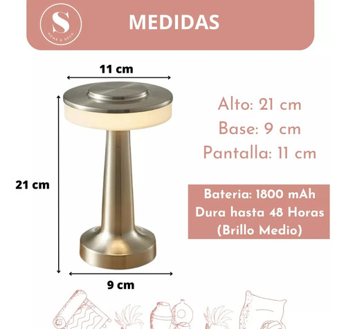 Lámpara De Mesa Led Recargable - Inalámbrica Y Usb