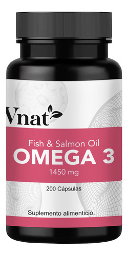 Omega 3 Fish And Salmon Oil 1450mg Vnat 200cp Aceite Pescado Sabor Neutro