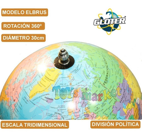 Imagen 3 de 6 de Globo Terraqueo Político Elbrus Gloter 30 Cm Base De Madera