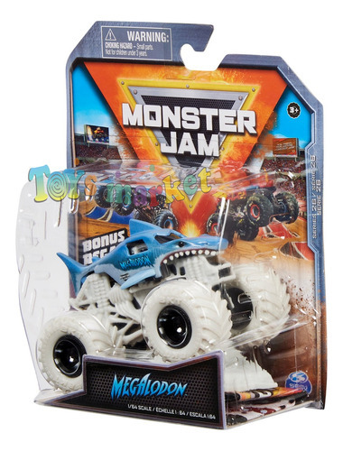 Monster Jam Camión De Metal Escala 1:64 Auto Monstruo Color Megalodon Ruedas Blancas