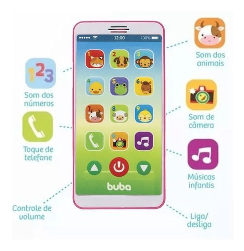 Imagem 1 de 2 de Baby iPhone Celular Bebê Educativo Rosa Buba