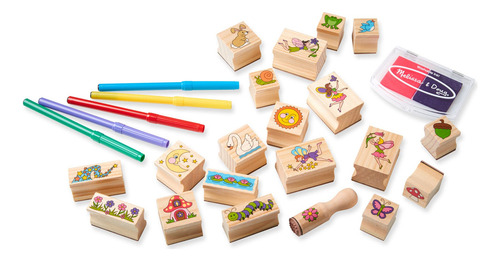 Melissa & Doug Estampa Una Escena Juego De Sellos De Madera: Jardín De Hadas, Artes Y Manualidades, 20 Sellos De Madera, 5 Lápices De Color, Y Almohadilla De Tinta