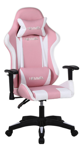 Silla Gamer Ergonomica Rosa y Blanca Hemmel Reclinable 150kg Para Pc Escritorio Altura Ajustable