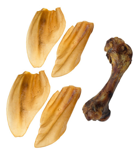 Kit Petisco Cão Orelha Bovina E Osso Fêmur Suíno Desidratado Cor Bege