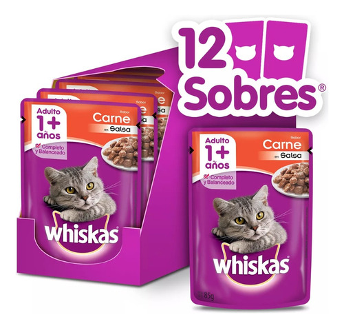 Whiskas Alimento Húmedo En Sobre Gato Carne Salsa 12 Un