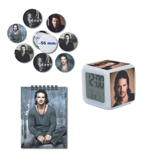 Ricardo Arjona Reloj Led+cuaderno Dibujo+chapitas