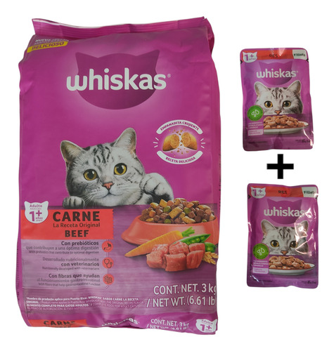 Whiskas Croqueta Gato Adulto 3kg + 2 Sobres Gratis