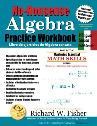 No-nonsense Algebra Practice Workbook, Bilingual Edition : English-spanish, De Richard W Fisher. Editorial Math Essentials, Tapa Blanda En Español