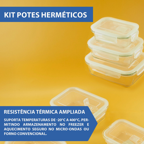 Jogo 3 Potes De Vidro Hermético Tampa Kit Marmita Cozinha Cor Branco