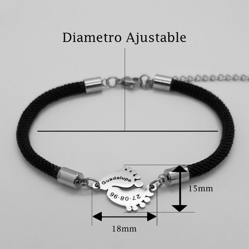 Imagen 2 de 5 de Pulsera Piecitos Acero Grabado Láser Personalizado 1145·46
