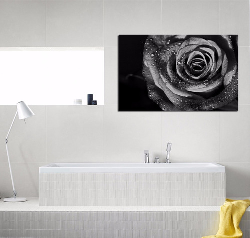 Cuadro 40x60cm Rosa Blanco Negro Flor Minimalista Deco Baño