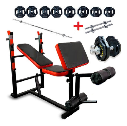 Banca C/predicador+40kg+barra+mancuernas Completamente Nuevo