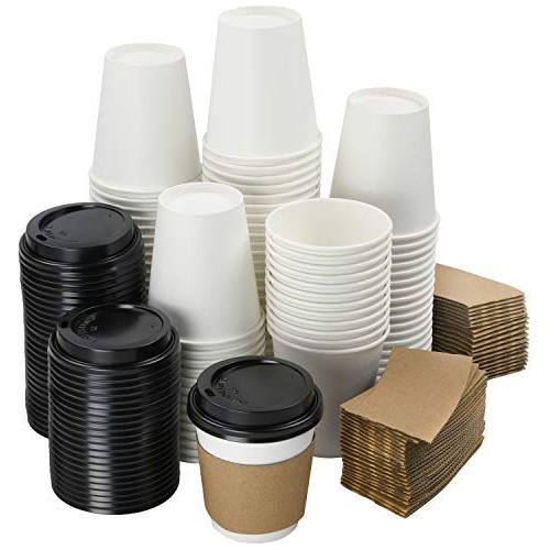 100pack 816 Oz White Paper Disposable Cups With Black L...