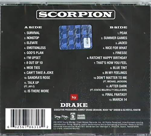 Drake - Scorpion - 2 discos de CD - Nova versão padrão do álbum (25 músicas)
