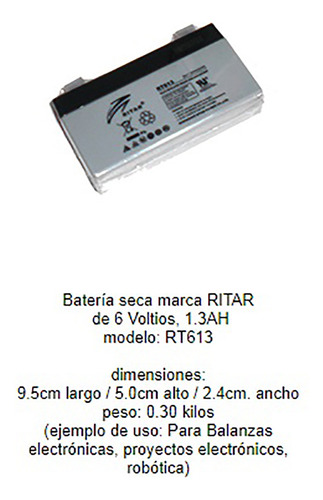 Batería Seca Recargable 6 Voltios 1.3 Ah - Ritar Rt613