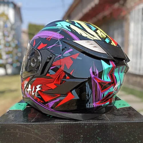 Casco Moto Mujer Half Morado Negro Rojo Certificado Abatible