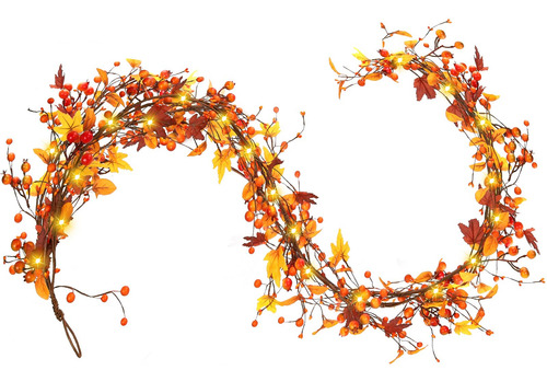 Guirnalda De Otoño De 6 Pies Con Luces, Guirnalda De Hojas