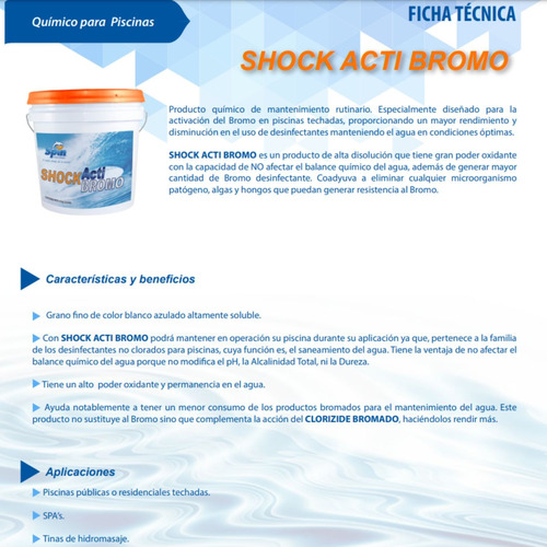 Shock Acti Bromo Spin Para Alberca 15 Kgs Grano Fino Ds Blanco