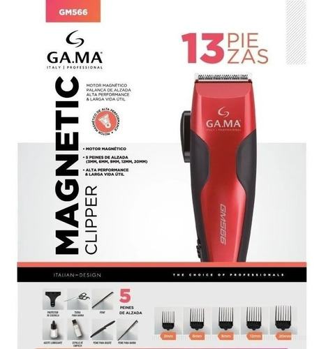 Cortapelos Clipper Gama Gm566 13 Piezas Motor Magnético Color Rojo