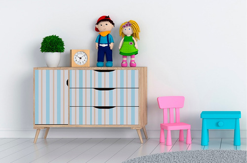 Papel adhesivo con varios estampados de 3 m x 45 cm, color azul rayado para niños