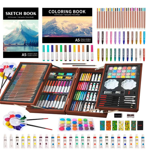 Kit De Arte Y Manualidades De 139 Pcs, Caja De Madera Marron