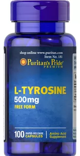 Suplemento em caps Puritan's Pride Amino Acid Supplement L-Tyrosine l-tirosina L-Tyrosine em frasco de 90g 100 un