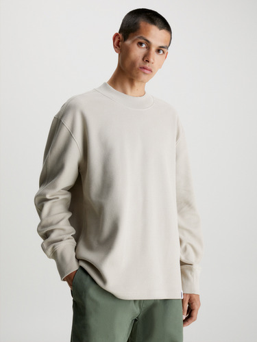 Polera Ls Woven Tab Waffle Crema Calvin Klein