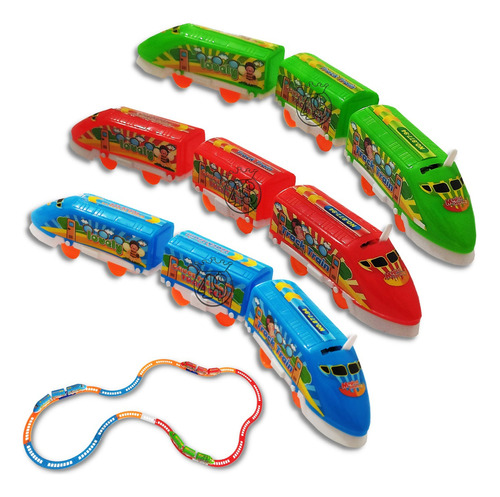 Trem Brinquedo Locomotiva Trenzinho Infantil Com 3 Personagem Kit C/3