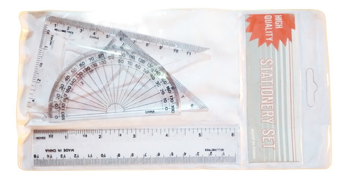 Set Geometria Escolar 4 Piezas Transparente; Pack X 4 Sets