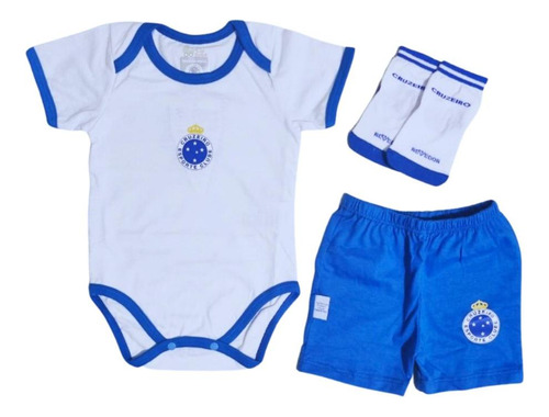 Kit Conjunto Cruzeiro Bebê Body Shorts Meia Infantil Oficial