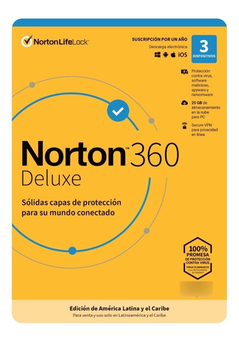 Antivirus Norton 360 Deluxe 3 Dispositivo 2 Años