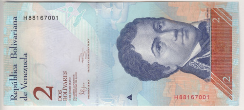 Billete Venezuela 2 Bolívares Enero 2012 H8 Unc