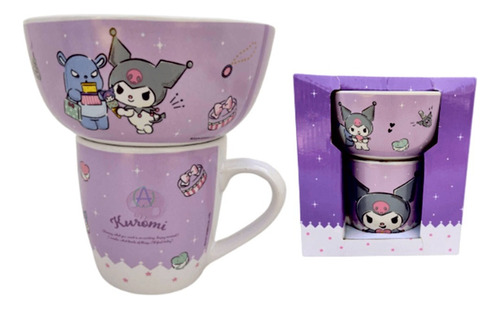 Taza Y Tazón Kuromi Café Cereal Tarro Sanrio Hello Kitty Lila Kuromi