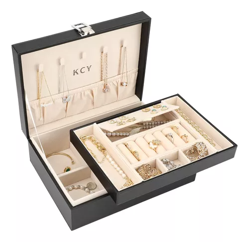  Cajas de joyería para mujer, caja organizadora de joyas de  cuero sintético negro con 6 cajones de gran capacidad, estuche de  almacenamiento para collares, anillos, colgantes, cajas de joyería  organizadoras de