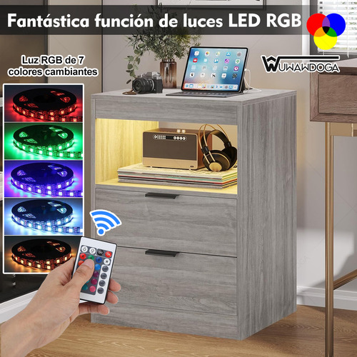 Mesa Noche Buró Recamara Con Estación Carga Color Ajustable