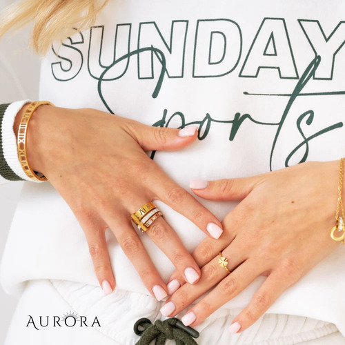 Anillo Triple Stackstone Aurora N° Romanos Gold Silver Dorado 8
