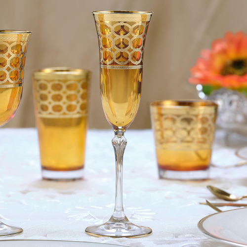 Lorren Home Trends Copas De Champán De Color Ámbar Con Juego