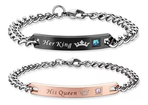 2 Pulseras Pareja King Y Queen Rey Reina Acero Inoxidable