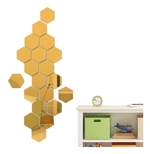 Imagen 4 de 10 de 12pzs Acrilico Decorativo Espejo Hexagonal Adhesivo Dorado