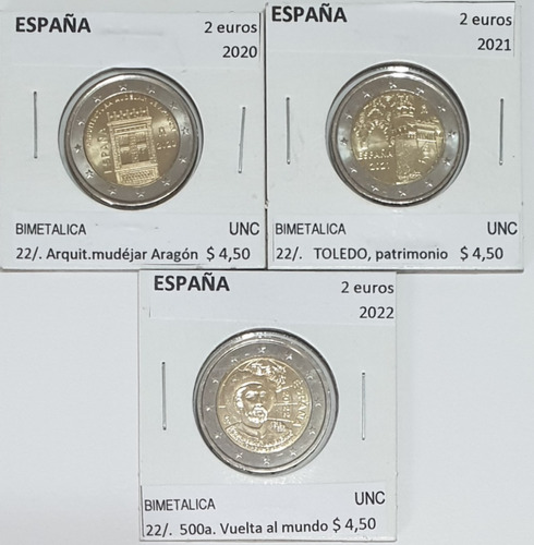 Monedas Mundiales : España  2 Euros  Año 2020-2021-2022