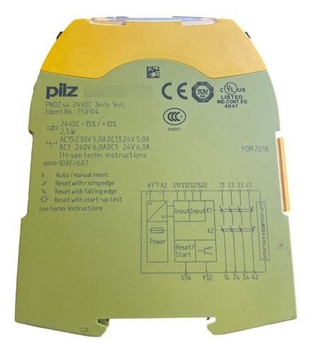 Safety Relay Pnoz S4 24vdc 3 N/o 1 N/c Pilz 750104 