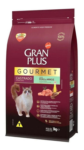 Gran Plus Ração Gourmet P/ Gato Castrado Sabor Peru 3kg
