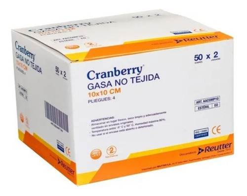 Gasa No Tejida Estéril 10x10- Caja 50 Unidades  Cranberry